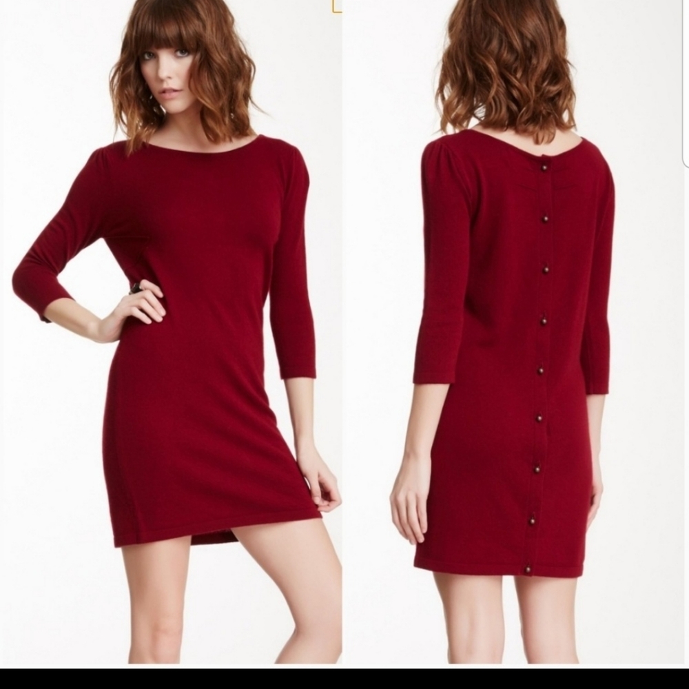 Eleven Paris Womens Sweater Dress Ysac Button Back Wool Cashmere Red Burgundy L